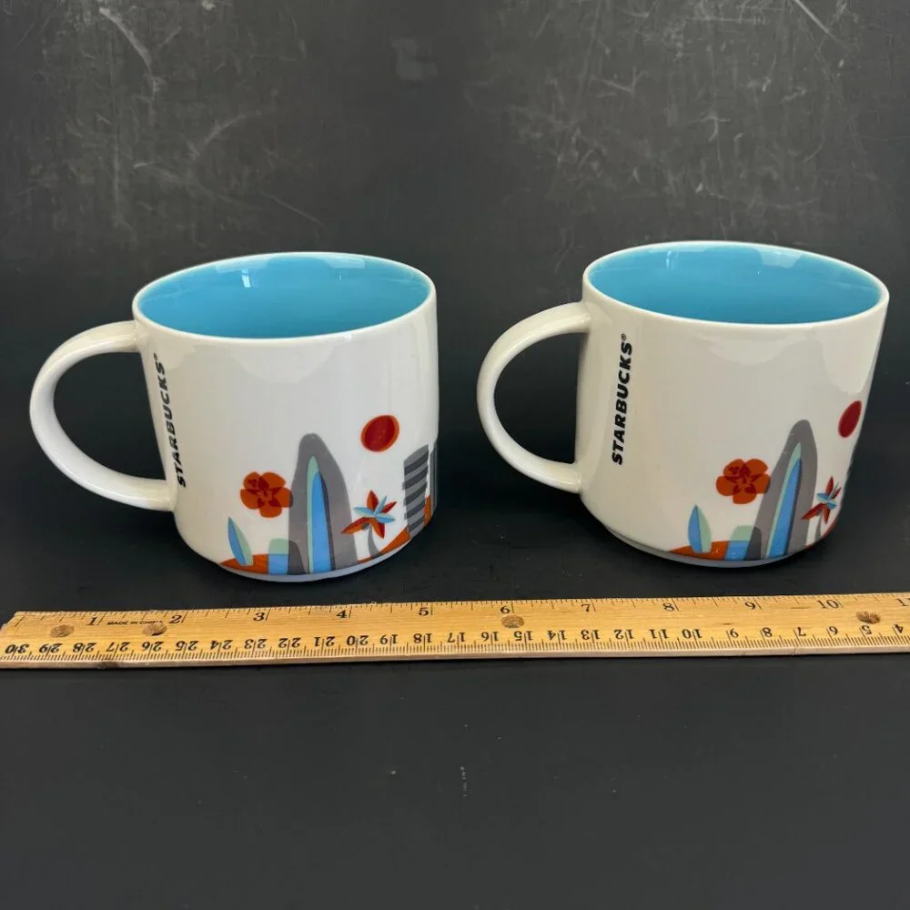 Set of 2 Starbucks You Are Here Collection Hawaii Mug Blue‎ Ceramic About 13 oz